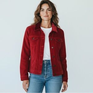 J.Jill red cozy cotton corduroy jacket women’s size medium petite- EUC